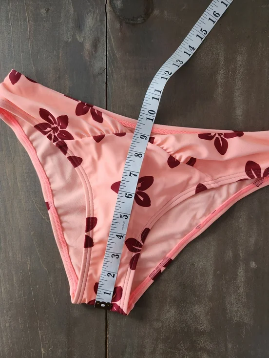 NWT La Vie en Rose Coral Red Floral V-Cut Cheeky Bikini Bottom - Size Small - Picture 10 of 10